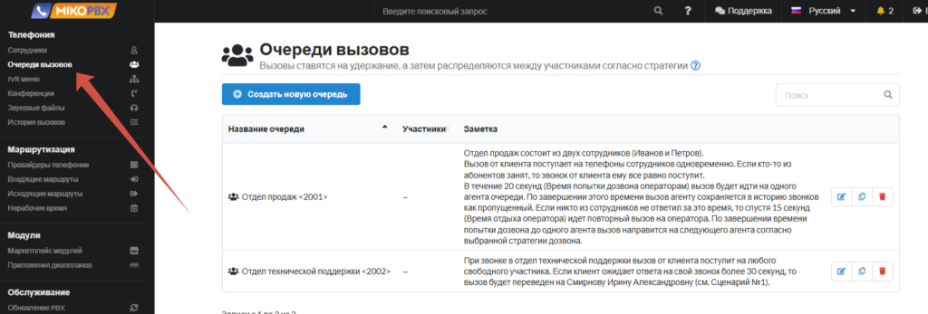 Очереди в MikoPBX